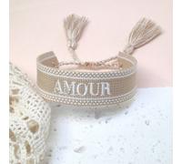 1 pièce Bracelet vintage de style français artisanal brodé à la main avec le mot français "AMOUR", tressé de manière créative. Convient pour les couples, cadeau de vacances, bracelet de bénédiction Ta