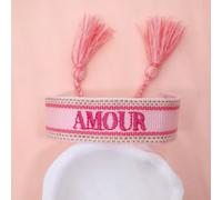 1 pièce Bracelet vintage fait main brodé du mot français "AMOUR", style créatif. Convient pour les couples, cadeaux de vacances, cordon de bénédiction Taille UniquePolyester