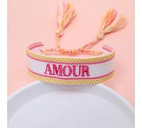 1 pièce Bracelet vintage fait main brodé du mot français "AMOUR", style créatif. Convient pour les couples, cadeaux de vacances, cordon de bénédiction Taille UniquePolyester