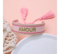 1 pièce Bracelet vintage fait main brodé du mot français "AMOUR", style créatif. Convient pour les couples, cadeaux de vacances, cordon de bénédiction Taille UniquePolyester