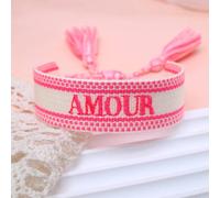 1 pièce Bracelet vintage fait main brodé du mot français "AMOUR", style tissé créatif. Convient pour les couples, cadeau de vacances, cordon de bénédiction Taille UniquePolyester