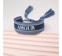 1 pièce Bracelet vintage tissé à la main avec mot français brodé 'AMOUR', Convient pour les couples, cadeaux de festival et bracelets de bénédiction Taille UniquePolyester