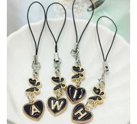 1 pièce breloque de pendentif de téléphone en forme de cœur métallique et lettre de l'alphabet A à Z A,B,C,D,E,F,R,Q,T,S,N,M,P,O,Z,Y,V,U,X,W,J,I,L,K,H,G,Lettre d'amour blanche B,Lettre d'amour blanche