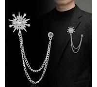 1 pièce Broche à chaîne métallique double couche avec strass en forme d'étoile à cinq branches, convient pour le port pendant le Ramadan au Moyen-Orient, la décoration de chemise de costume d'affaires