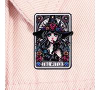 1 pièce Broche émail chat noir sorcière, épinglette carte de tarot, accessoire de mode, cadeau Taille UniqueAlliage de zinc