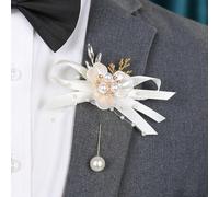 1 pièce Broche triangulaire blanche premium avec ruban vert et perles, convient pour le marié, les garçons d'honneur, le cortège nuptial, les mariages, les galas, l'été Taille UniquePolyester