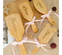 1 pièce Brosse à cheveux personnalisée, peigne en bois de bambou à coussin d'air démêlant, brosse à cheveux en bois gravée au laser pour femmes et hommes, peigne de massage du cuir chevelu portable po
