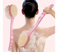 1 pièce Brosse de dos à poils de nylon doux, manche long 36 cm x 7 cm, brosse minimaliste multicolore à poils doux et loofah, 2-en-1 pour le nettoyage du corps, rentrée scolaire Brosse de bain rose,Ro