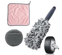 1 Pièce Brosse De Pneus en Peluche, 1 Morceau De Chiffon Et 1 Pièce Éponge À Cire, Outils De Nettoyage De Voiture, Fournitures De Beauté De Voiture, Accessoires De Voiture.