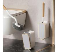 1 pièce Brosse de toilette en bois massif avec garniture dorée, brosse de nettoyage de toilette montée au mur avec long manche pour le nettoyage des toilettes