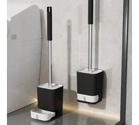 1 pièce Brosse de toilette en plastique montée au mur et sur pied avec support de drainage, brosse de nettoyage de toilette à long manche amovible avec des poils denses, sans perçage requis, sans angl