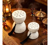 1 pièce Brûleur d'encens à main en résine avec décoration de franges design charbon de bois, noir et blanc, style minimaliste moderne avec surface tachetée, porte-encens arabe, décoration pour la mais