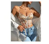1 pièce Bustier sexy en arête de poisson, débardeur camisole imprimé dans un style français vintage européen et américain, corsage L,M,S,XLgraphique,Tout ImpriméÉtoffe