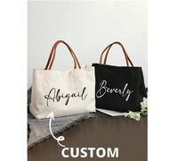 1 pièce Cabas personnalisé de demoiselle d'honneur et de plage - Sac à main en canevas personnalisé avec un nom, parfait pour les mariages, les fêtes de mariage et les voyages - Ivoire, cadeau personn