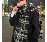 1 pièce Cadeau de petit ami Écharpe à carreaux classique unisexe, cadeau d'anniversaire d'hiver, écharpe en pure laine pour homme, écharpe coréenne de haute qualité à double face, douce et en fausse c