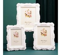 1 pièce Cadre photo avec impression de rose blanche, en résine de style classique européen à motif floral décoratif, support de bureau doré pour une décoration intérieure chaleureuse, utilisation hori