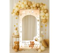 1 pièce Cadre photo thème Ours en peluche, en matériau polyester, Slogan "NOUS POUVONS À PEINE ATTENDRE" avec éléments de nuage, convient pour baptême ou révélation de , décoration d'arrière-plan phot