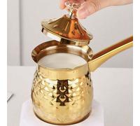 1 pièce Cafetière en acier inoxydable dorée à long manche avec couvercle, cafetière en acier inoxydable, décanteuse à espresso, pot à lait réchaud, cafetière grecque arabe, percolateur parfait avec ma