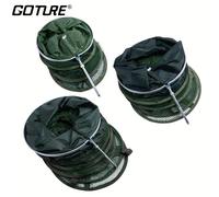 1 pièce Cage de pêche pliable avec protection de positionnement, piquet de sol multifonctionnel, jante en alliage d'aluminium renforcée, fond renforcé avec 5 fils d'acier croisés, filet de pêche avec 