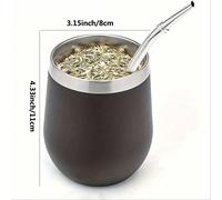 1 pièce, Calebasse mate en acier inoxydable moderne, Tasse à thé mate à double paroi de 12 onces/350 ml, Couvercle de tasse à thé et paille (paille mate) convenant pour tasse à café, tasse de petit-dé