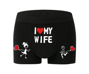 1 pièce Caleçon pour hommes imprimé avec "I Love My Wife" et une scène romantique de votre première rencontre. Tissu doux et respirant, cadeau surprise parfait pour votre femme pour la Saint-Valentin.