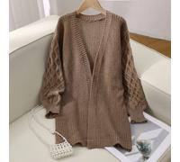 1 pièce Cardigan long à manches lanternes texturées avec diamants, style coréen, d'épaisseur régulière, convient aux filles, pour un usage décontracté, extérieur, rassemblement, shopping, automne/hive