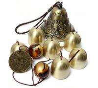 1 pièce Carillon porte-bonheur, carillon en alliage de cuivre en forme de dragon de Feng Shui avec 6 cloches, convient pour être suspendu dans le jardin de la maison, signifie une bénédiction de bonne