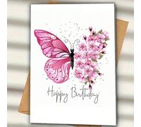 1 pièce Carte d'anniversaire rose magnifique avec papillon, la moitié du design du papillon est une aile en forme de fleur, convient pour la famille, les amis, les camarades de classe ou les collègues