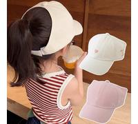 1 pièce Casquette de baseball de protection solaire mode décontractée pour enfants avec broderie de cœur et lettre, peut être portée avec une queue de cheval haute 8-12Y,12-16Y,3-8YBlocs de couleurPol