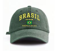 1 pièce Casquette de baseball imprimée avec le drapeau national du Brésil, Amérique du Sud - Style vintage usé 6 panneaux, casquette de papa pour hommes/femmes LettresPolyester