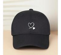 1 pièce Casquette noire avec design de deux cœurs, Casquette de baseball & Chapeau de soleil d'extérieur & Casquette de baseball, Élément nécessaire unisexe pour sortir le jour de la Saint-Valentin Ca