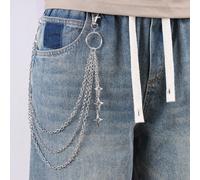 1 pièce Chaîne de pendentif polyvalente en forme de pentagramme, chaîne de taille pour jeans hip-hop, accessoire de mode pour hommes Modèle cinq étoiles,Pendentif étoile à double anneau ajouré,étoile