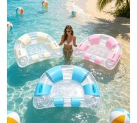 1 pièce Chaise longue flottante en forme de U, rayée, design patchwork pailleté transparent, matériau PVC, double accoudoir, plusieurs porte-gobelets, dossier en forme de U, taille adulte, canapé aqua