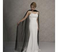 1 pièce Châle en mousseline de soie noir minimaliste à traîne ultra-longue et fluide, étole/capelet de mode polyvalente pour mariage et mariée Taille UniqueUnicoloreTissu en tulle
