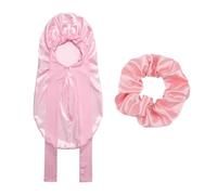 1 Pièce Chapeau De Nuit Long Avec Élastique Avec 1 Élastique À Cheveux, Chapeau Turban Rose, Chapeau En Satin Pour Femme, Chapeau En Soie Pour Dormir, Chapeau De Nuit Réglable, Chapeau Bouclé