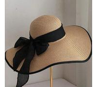 1 pièce Chapeau de paille à large bord pour femmes de taille extra large avec ruban nœud papillon élégant, chapeau de soleil de style plage d'été, fabriqué en matériau de paille respirant, le large bo