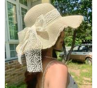 1 pièce Chapeau de paille d'été frais et simple avec grandes vagues, version coréenne avec tous les loisirs de faux perle pour la protection solaire à la plage Paille