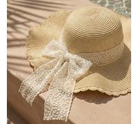 1 pièce Chapeau de paille d'été frais et simple avec grandes vagues, version coréenne avec tous les loisirs de faux perle pour la protection solaire à la plage Unicolore,Tout Imprimé,Motif texturéPail