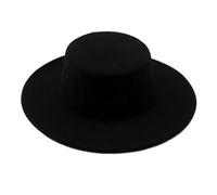 1 pièce Chapeau Fedora en feutre noir classique à bord plat pour homme et femme, Noir, Circonférence de tête 55,88-58 cm