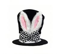 1 pièce Chapeau haut de forme blanc de lapin du jour de Pâques, accessoire de costume du Chapelier Fou d'Alice aux Pays des Merveilles, Lapin, Homme Femme avec oreilles Taille UniqueCarreauÉtoffe