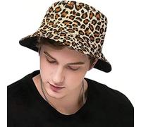 1 pièce Chapeau seau réversible vintage unisexe imprimé léopard, couvre-chef de mode décontracté pour l'extérieur, convient pour un usage quotidien Taille UniqueMotif texturéPolyester