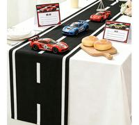 1 pièce Chemin de table à motif de piste de course noir & blanc, Nappe de fête d'anniversaire thème course, Décoration d'anniversaire thème course, Fournitures de fête d'anniversaire, Décoration de ta
