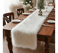 1 pièce Chemin de table en fausse fourrure blanche douce et moelleuse d'hiver, décoration d'intérieur, couverture de table de salle à manger pour fête de vacances pour table basse & commode, nappe à t