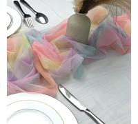 1 pièce Chemin de table transparent arc-en-ciel rêveur - Tissu en polyester de luxe rose à bleu avec design dégradé de vagues d'eau plissées, parfait pour le mariage, les fêtes, la table basse et la d
