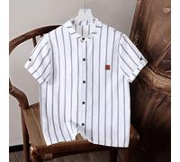 1 pièce Chemise décontractée à col mao pour garçons préadolescents, rayures de gentleman, manches courtes, tissu doux et confortable, convient pour le printemps/été, les activités extérieures, l'école