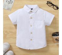1 pièce Chemise fleurie à col et poche unique décontractée pour enfant, blanche, à porter au printemps/été, convient pour la plage, les fêtes décontractées, les anniversaires, les discours de jeunes h