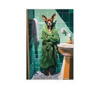 1 pièce Chien fantaisiste en peignoir Art mural médiéval moderne sur toile avec Rob vert 3