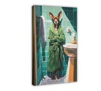 1 pièce Chien fantaisiste en peignoir Art mural médiéval moderne sur toile avec Rob vert 3
