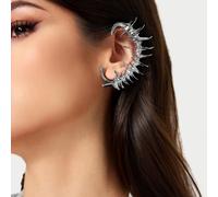 1 pièce Clip d'oreille sans perçage de style gothique avec pics et épines squelette, pour les festivals de musique unisexe oreille droite en argent,oreille gauche argentéeAlliage de zinc