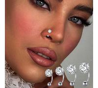 1 pièce Clou de nez en argent sterling S925, clou de nez en zircone cubique blanche de 3/4/5/6 mm, anneau de nez incurvé, unisexe, bijou de piercing de nez minimaliste 4mm,5mm,6mm,3mmArgent sterling 9